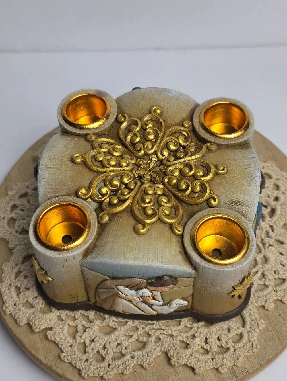 Nativity Christmas Advent Holy Family Candle Holder - Holds 4 Candles - New